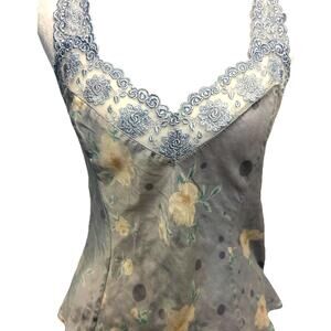 Silkscreen 100% Silk Cami Floral Polka Dot Tank Top Spaghetti Strap Lace Sexy m